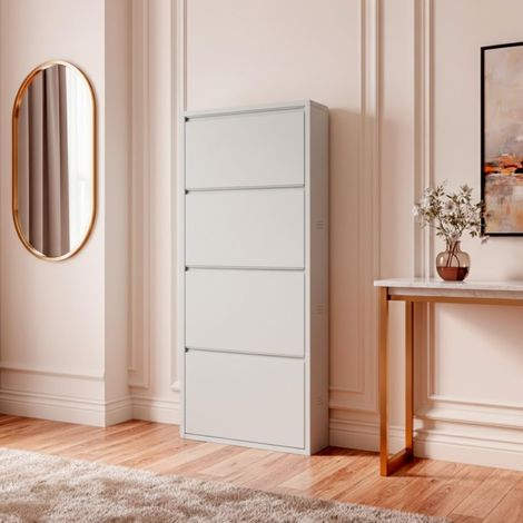 Arreditaly Scarpiera Slim In Metallo 4 Ante A Ribalta Ultra Sottile Salvaspazio Mobile Portascarpe Moderno Ingresso Camera Corridoio 138 x 50 x 15 Cm - Colore: Grigio (1/5)