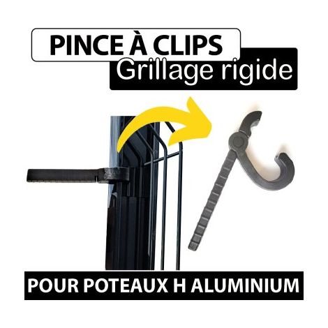 Cloture & Jardin – Pince à clips pour poteaux en aluminium – Fixation rapide pour panneaux de grillage rigide – Accessoire professionnel – Longueur 30cm