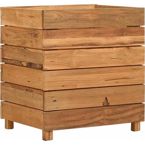 Jardinière, Pot de Fleurs d'extérieur, Lit surélevé 50x40x55 cm Bois de teck recyclé et acier OIB4748E (1/5)