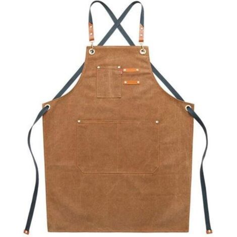 Tabliers de travail en toile pour homme avec poches, sangle réglable et grandes poches, tablier de cuisine-marron