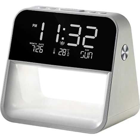 Réveil lampe de chevet pour une chambre, en matériau ABS, idéal pour la décoration festive de la maison ou du bureau, avec prise USB. (1/5)