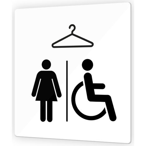 Pictogramme panneau signalétique format 9 x 9 cm en Plexi Picto Noir - Modèle Vestiaires Femmes et PMR (1/3)