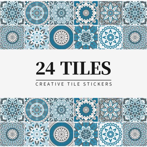 24 Pièces Stickers de Carreaux 20×20cm Autocollant Carrelage Cuisine Étanche Stickers Muraux Carrelage Autocollant Mural Cuisine de Style Marocain pour Déco Maison Salle de Bain,Bleu