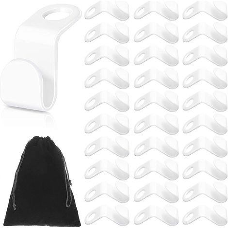 Filiyano – sac en tissu avec – Lot de 30 crochets de fixation pour cintres, gain de place, clips de suspension blancs et sac en tissu avec cordon de (1/5)