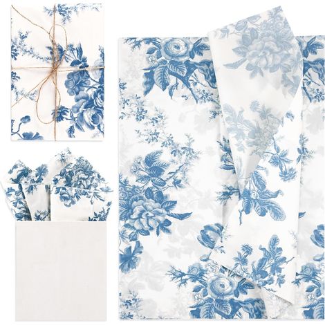 Lot de 30 Papier de Soie Emballage Pivoine, 35 x 50cm pour Papier d'Emballage Cadeau Emballage de Cadeaux pour Mariage Fête d'Anniversaire (Bleu) (1/5)