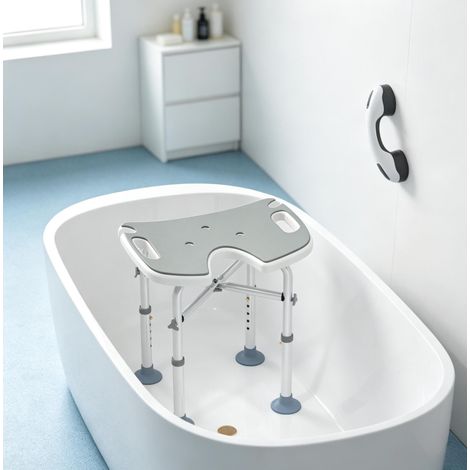 Sgabello doccia 48,5x33x39-51,5 cm in alluminio grigio regolabile e stabile – MEUBLIV (1/5)