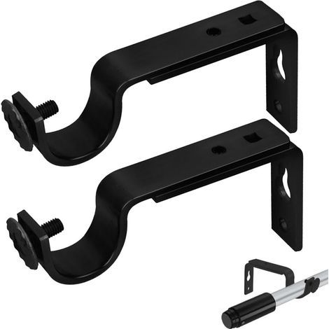 2 Gardinenstangenhalterungen, Edelstahl, verstellbar um 3 cm, Durchmesser 25 mm, schwarz, inklusive Schrauben und Dübeln, für Wohnzimmer, Schlafzimmer und Büro (1/5)