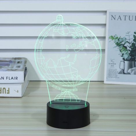 Lampe de table décorative LED 3D stéréoscopique créative en forme de globe avec veilleuse 3D tactile à sept couleurs changeantes (1/5)