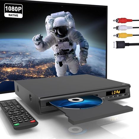 Lecteur DVD 1080P, All Région Lecteur DVD pour TV avec Connexion HDMI/AV Entrée Microphone pour Karaoké à Domicile, Système NTSC/PAL, Câble HDMI et RCA Inclus, Télécommande (1/5)