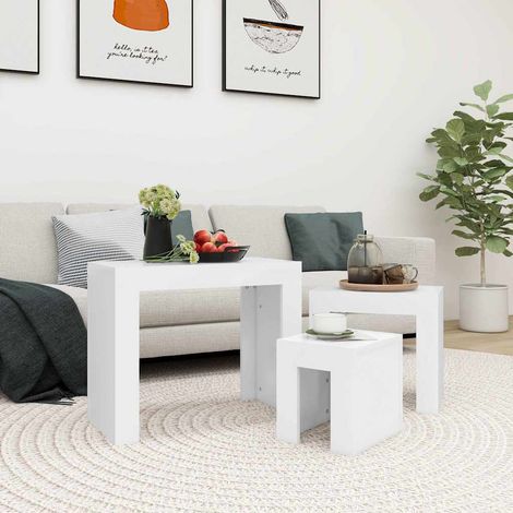 Lot de 3 Tables basses gigognes Tables d'appoint pour Salon Chambre - Blanc Aggloméré BV290381 - BonneVie (1/5)