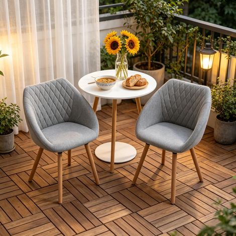 Sedie da pranzo set da 2 con braccioli, tessuto di lino grigio e legno naturale DESVIAE (1/5)