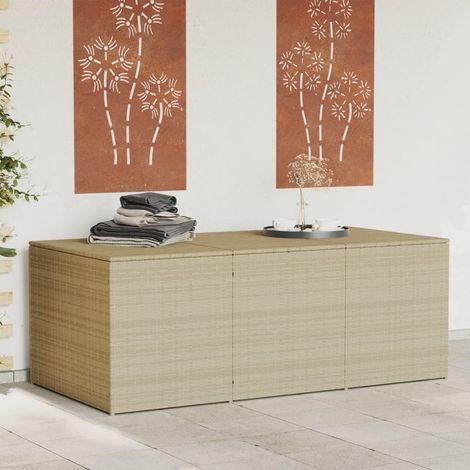Grand Coffre de Jardin XXL Beige – 180 cm – Résine Tressée & Ouverture Assistée (1/5)