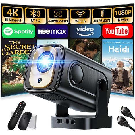 [Applntégrée & 2026 Upgraded] Vidéoprojecteur 1080P FHD 4K Projecteur Portable avec WiFi 6 et Bluetooth 5.4 avec Trapézoidale Automatique, 270° Rotation, Compatible HDMI/TV Stick/Laptop, Noir (1/5)