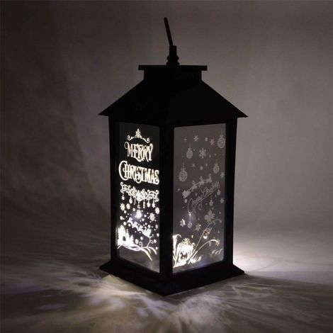 14cm Black Christmas LED Lantern Lamp with Warm White Lights and Festive Theme Design (1/5)