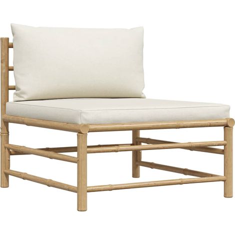 Maison Exclusive - Garten-Mittelsofa mit Kissen Cremeweiß Bambus