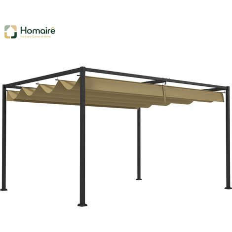 HOMAIRE Pergola 4x3m Garten Pavillon en acier avec toit ajustable, freestanding, protection solaire pour terrasse et jardin, kaki