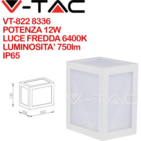 V-TAC VT-822 Lampada applique LED 12W wall light white cube bianco freddo 6400K - sku 8336 (1/5)