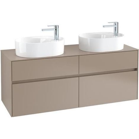 Villeroy &amp Boch Collaro meuble sous lavabo 1400x548x500 mm, 4 tiroirs, pour 2 lavabos, C064L0, Coloris: Façade/carcasse : Blanc brillant, poignée : Blanc mat - C064L0DH