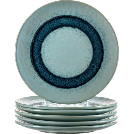 Lot de 6 assiettes en céramique lavables au lave-vaisselle 6 assiettes rondes en grès Bleu Ø 22,5 cm (1/5)