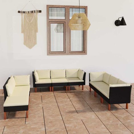 Salon de jardin 9 pcs Ensemble Table et Chaise de Jardin - avec coussins Résine tressée Noir BV983686 - BonneVie (1/5)