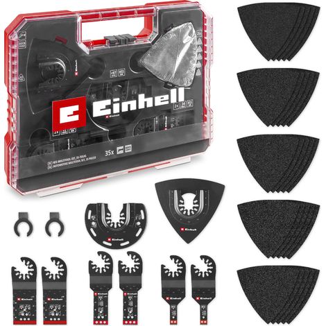 Einhell Set de 35 Accessoires universels pour outils multifonctions pour le métal (lame de scie plongeante, lame de scie semi-circulaire, plaque de support Delta , grattoir flexible)