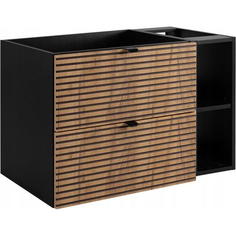 Rodan Waschbeckenunterschrank Loft 80 cm, Braun Matt und Schwarz, 46 x 80 x 57 cm, mit schwarzer Ablage, feuchtraumgeeignet