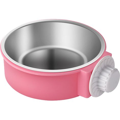 Cage pour chien, bol en acier inoxydable, résistant aux chutes, Cage suspendue pour animaux de compagnie, tasse pour chats, lapins, rose (1/5)