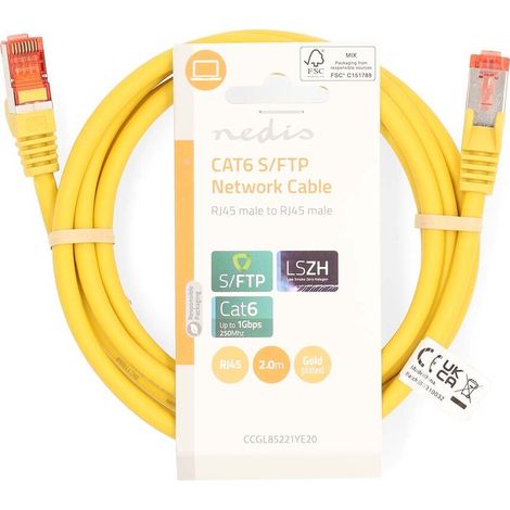 Nedis CAT6-Netzwerkkabel / RJ45 Stecker / RJ45 Stecker / S/FTP / 2.00 m / Rund / LSZH / Gelb / Label