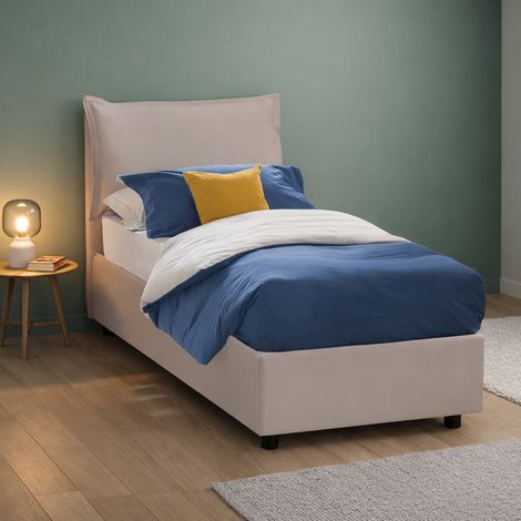 Talamo Italia Cama individual Erika, Cama contenedor con tapizado en ecopiel, 100% Made in Italy, Apertura frontal, adecuado para colchón Cm 90x190, Tórtola, con embalaje reforzado (1/5)