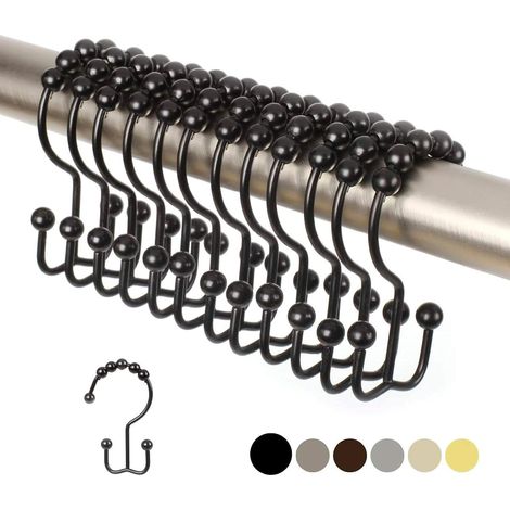Set mit 12 doppelten Duschvorhanghaken (dekorative, mattschwarze Oberfläche) aus hochwertigem, rostbeständigem Edelstahl (1/5)