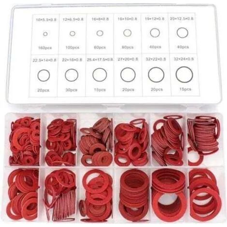 Rondelles en fibre assorties, kit de 600 rondelles plates en fibre de papier et d'acier rouge, joint d'isolation assorti (1/3)
