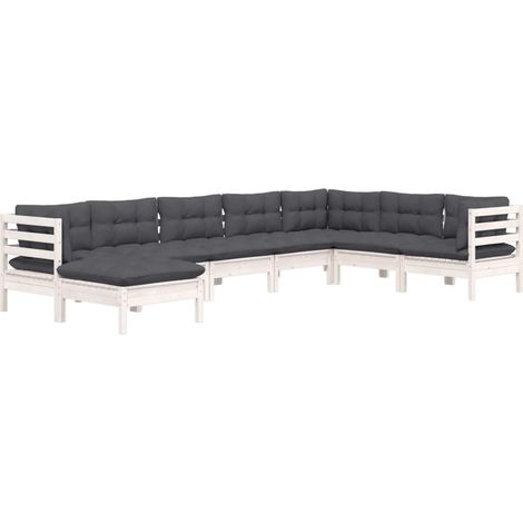 vidaXL Set Divani da Giardino 8 pz con Cuscini Bianchi Legno di Pino (1/4)