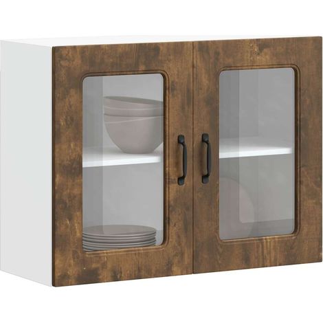 Küchen-Hängeschrank mit Glastür Kalmar Räuchereiche Holzwerkstoff