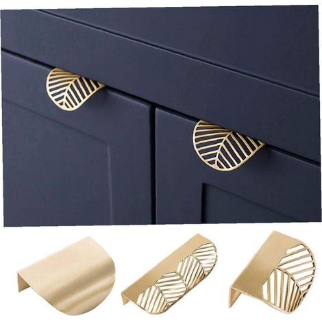 4 poignées de meuble en laiton doré en forme de feuille pour meubles de cuisine (1/4)