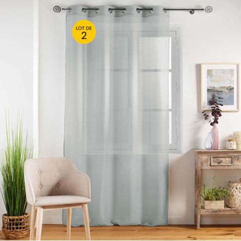 Lot de 2 Voilages unis a oeillets 140 x 240 cm Etamina Gris (1/4)