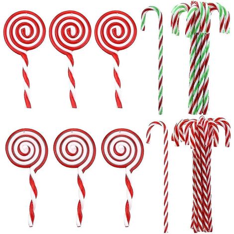Weihnachtsschmuck aus Kunststoff in Form eines Zuckerstangen-Lutschers, Christbaumschmuck zum Aufhängen (1/3)