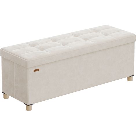 Songmics – Banc de rangement pliable 38 x 110 x 40 cm – 112 L – Surface en velours – Repose-pieds élégant pour chambre et salon – Beige cappuccino (1/5)