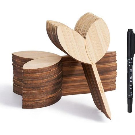 60 étiquettes en bambou pour plantes avec marqueur, étiquettes tendance pour semis, herbes aromatiques, fleurs et légumes en pot (1/5)