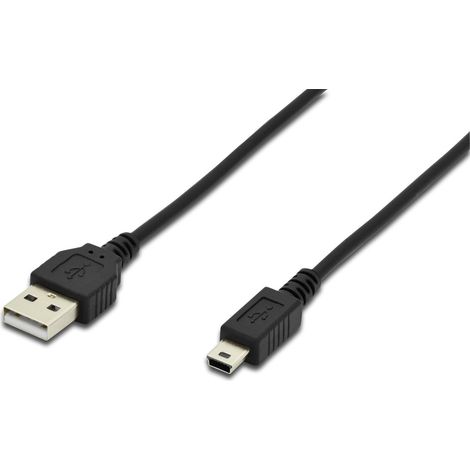 Digitus USB-Kabel USB 2.0 USB-A Stecker, USB-Mini-B Stecker 1.80 m Schwarz Rund, doppelt geschirmt