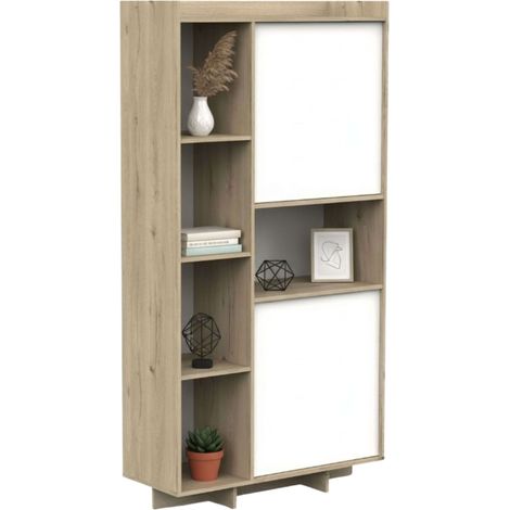 Estantería Lead 2 Puertas 7 Estantes 1 Hueco Central Roble Artisan y Blanco Melamina Moderna y Funcional 86 cm (1/5)