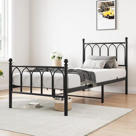 Lit simple 90x200 cm - Cadre avec tête et pied de lit - Noir - Sans matelas (1/5)