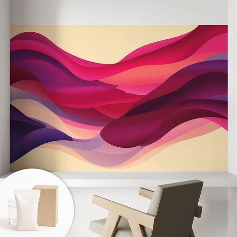 Papier peint intissé décoratif avec colle pour salon chambre et bureau Installation rapide Vagues fluides 104x70 cm (1/5)