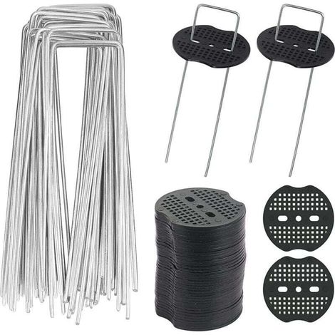 40 Stück U-förmige Gartenpfähle mit 40 Unterlegscheiben, Metallpfähle zur Befestigung von Unkrautvlies, Mulchvlies und Unkrautbekämpfungsmitteln. (1/5)