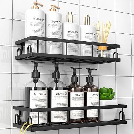 Duschregal ohne Bohren, Schwarz – 2 Stück, Badezimmer-Aufbewahrung und -Organisation, Wandregal (1/5)