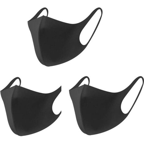Masque facial à la mode 3 pièces pour anti-poussière, masque facial en soie glacée lavable réutilisable, noir foncé (1/5)
