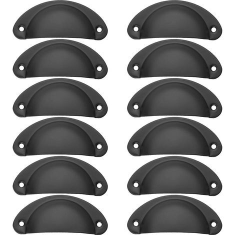 12Pcs Poignée de Coquille Vintage pour Tiroir Armoire Meuble Cuisine, Fer Incurvé Poignée de Tiroir Coquille 8.2 x 3.5 cm, Poignée de Meuble Vintage avec Vis - Noir- (1/5)
