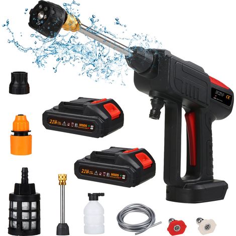 GARRYFIZH Nettoyeur Haute Pression à Batterie,Buse Multifonctionnelle 6 en 1,Laveur à Pression Mobile pour Voiture et Extérieur,Nettoyage Mobile,Pistolet Haute Pression,Pressure Washer(2X Batteries)