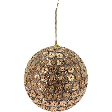 Sfera per albero di Natale in PV con pailettes color champagne decorazione natalizia Ø 12 cm