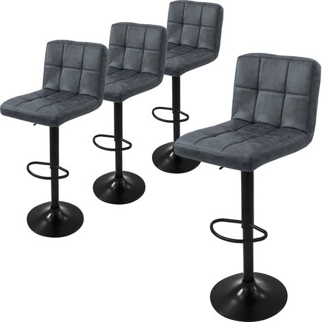 ML-Design Barhocker 4er Set, Bezug aus Kunstleder, Anthrazit, Gepolsterter Barstuhl mit Rückenlehne und Fußstütze, Tresenhocker höhenverstellbar, 360° drehbar, Bistrohocker Hocker Drehstuhl Barstühle