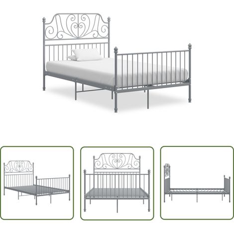 The Living Store Bettgestell Grau Metall 120x200 cm - Metallbett - Doppelbett - Bettrahmen - Boxspringbetten - Schlafzimmermöbel (1/5)